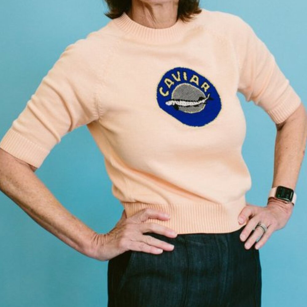Rachel Antonoff Short-Sleeved Paul Sweater in Caviar